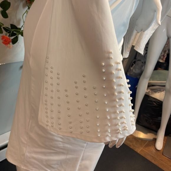 Cape Pearls Sleeve Boho Elegance Tunic Midi Bodycon Dress Stretchy Size L RfI029 - Picture 11 of 17